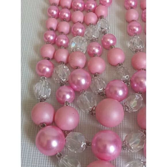 Shades of Pink and Translucent Iridescent Beads Multi Strand Statement Necklace - Picture 5 of 10
